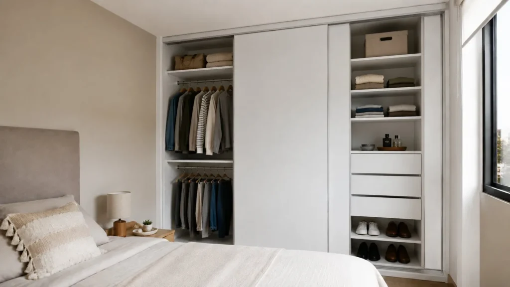 Closet de melamina con puertas corredizas instalado en dormitorio