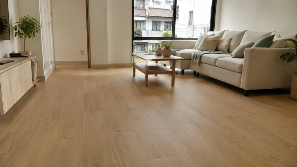 Piso vinilico SPC instalado en sala moderna
